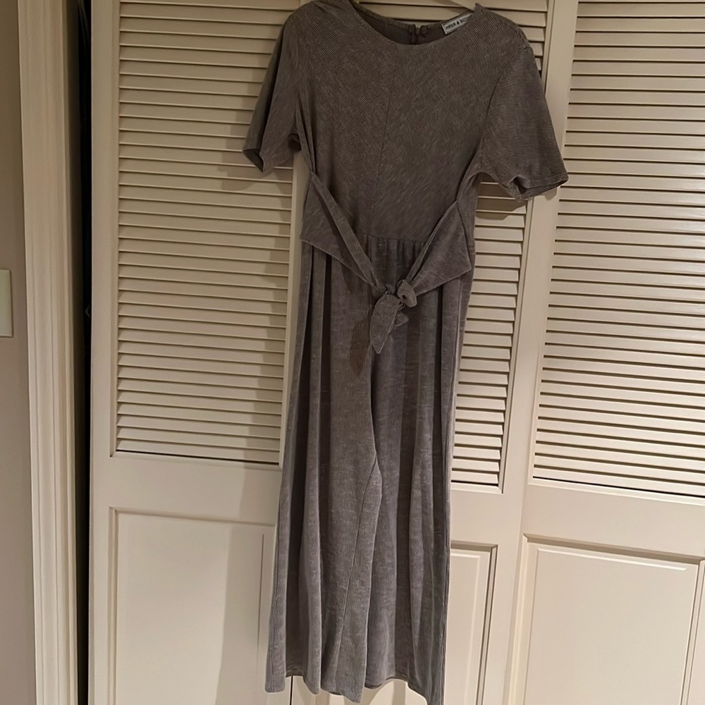 Ribbed | heather brown | piper and scoot | tie front cropped jumpsuit